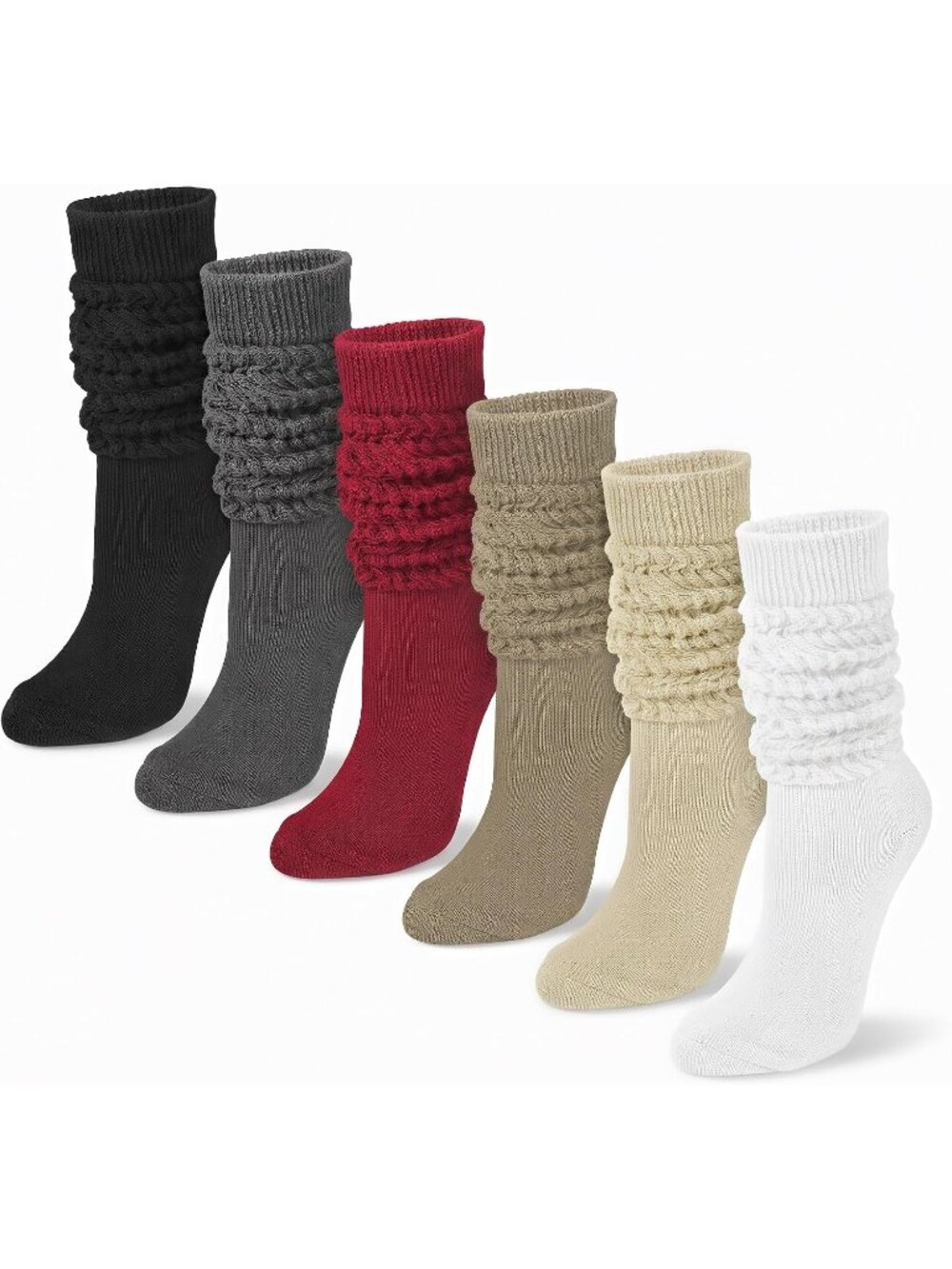 🧦Women's Grey White 6 Pairs Slouchy Socks Long Knee High Boot Socks